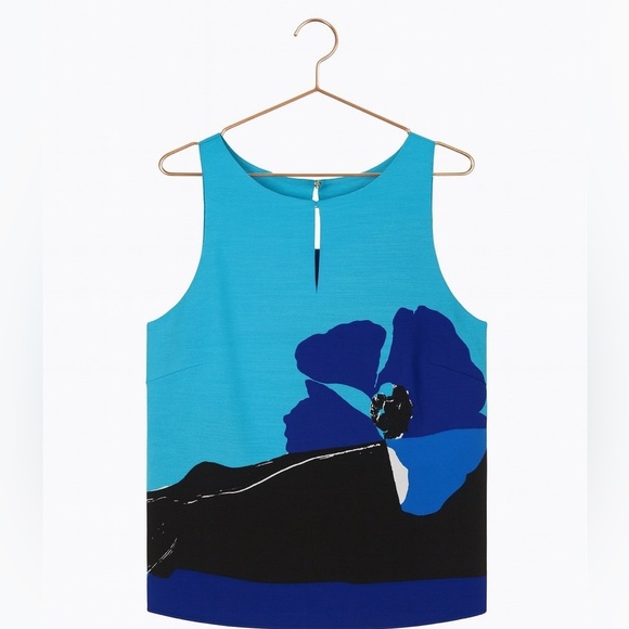 New York & Company Women’s Medium Abstract Floral Layered Tank Top Black Blue - Picture 2 of 2